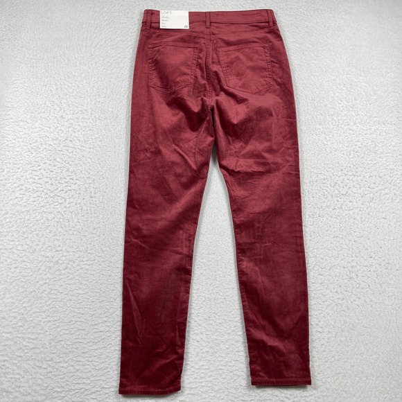 Loft The Skinny Pants Women 28/6 Burgundy High Rise Curvy Fit Velvet Stretch - Picture 2 of 10